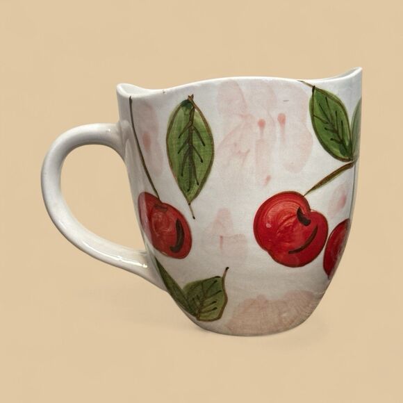 Ruby Red Cherries Green Leaves Large Mug - Picture 2 of 4
